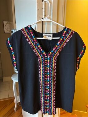 Savanna Jane Black Tunic with Colorful Embroidered Trim